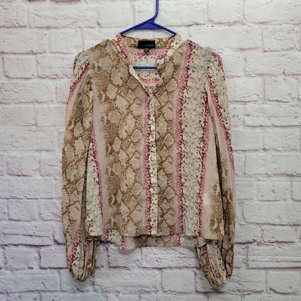 Lucy Paris Snakeskin Print Semi Sheer Blouse S Boho Peasant Indie Coquette